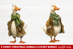 2 Funny Christmas Animals Clipart | Cute Holiday Animal PNG Product Image 1