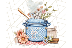 Blue Cottagecore Kitchen Clipart, Vintage Country Floral Png Product Image 4