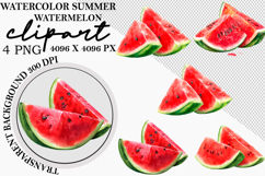 Whimsical Watercolor Summer Watermelon Clipart png Product Image 1