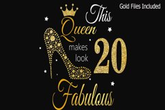 20th birthday svg, Queen Birthday 20th Svg, Gold glitter 20t Product Image 1