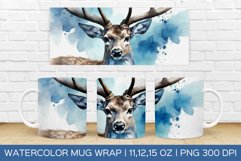 Watercolor Deer Mug Wrap|Christmas Sublimation Design Product Image 1