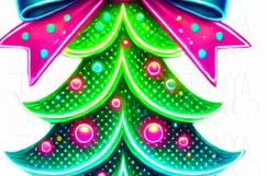 Neon Christmas Tree PNG, Pink Brushstroke & Coquette Bow Product Image 5