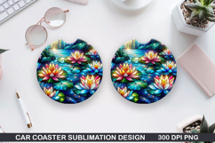 Flower Car Coaster Sublimation| Summer Coaster PNG Design Product Image 1