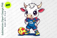Cartoonish White Cow Soccer Player With Soccer Ball Clipart Product Image 1