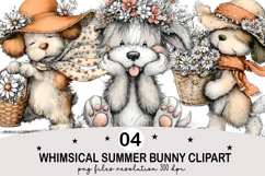 Whimsical Summer Bunny Clipart png Watercolor png Product Image 1