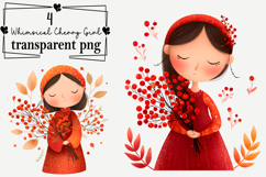 Whimsical Cherry Girl Clipart Watercolor PNG Product Image 1