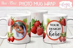 Strawberry photo mug wrap PNG, picture mug template PNG Product Image 2