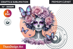 Pastel Floral Day of the Dead Clipart PNG,sugar skull design Product Image 1