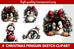Christmas Penguin Sketch Clipart | Hand-Drawn Holiday Product Image 1