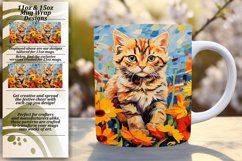 Vibrant Cat and Flowers Mug Wrap Design Product Image 1