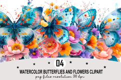 Watercolor Butterflies Flowers Clipart png Product Image 1