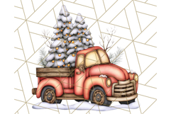 Vintage Christmas Truck Clipart PNG, Retro Holiday Vehicle Product Image 4
