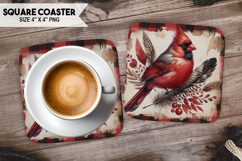 Cardinal, Birds &amp; Others, Buffalo Plaid Square Coaster PNG Product Image 1