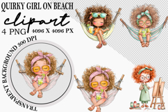 Whimsical Quirky Girl on Beach PNG Clipart Watercolor png Product Image 1