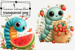 Whimsical Summer Caterpillar Clipart PNG Watercolor png Product Image 1
