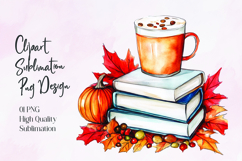 Pumpkin Books Coffee Autumn Sublimation PNG Product Image 1