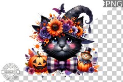 Halloween Cat Flowers Sublimation - Clipart PNG Design Product Image 1
