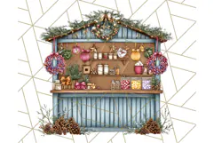 Cozy Christmas Market Stall Clipart PNG, Holiday Art Png Product Image 4