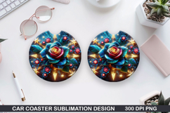 Roses Car Coaster Sublimation| Christmas Coaster PNG Design Product Image 1