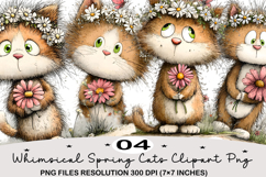 Whimsical Spring Cats Clipart Png Spring PNG Product Image 1
