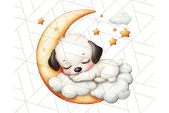 Sleeping Baby Animals PNG, Moon and Stars Nursery Clipart Product Image 4