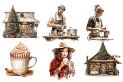 Vintage Christmas Coffee Shop Clipart, Chrismas Coffee png Product Image 5