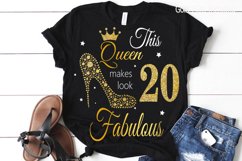 20th birthday svg, Queen Birthday 20th Svg, Gold glitter 20t Product Image 3