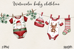 Watercolor Christmas Baby Clothesline Clipart PNG Product Image 15