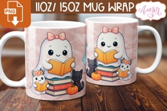 Cute Halloween mug wrap PNG, Book lover mug template Product Image 3