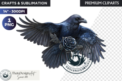 Floral Ravens Fantasy clipart, Gothic Botanical Bird Graphic Product Image 1