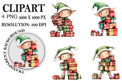 Christmas Elf Clipart, Funny Elf Clip Art Watercolor PNG Product Image 1