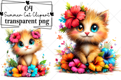 Whimsical Summer Cat Clipart Watercolor PNG Product Image 1