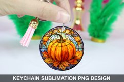 Pumpkin Keychain Sublimation, Round Keychain PNG Design Product Image 1