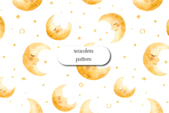 Cute Watercolor Moon and Stars Seamless Pattern Design Product Image 1