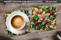 Poinsettias Coaster Sublimation, Christmas Coaster PNG Product Image 1