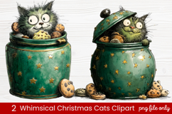 2 Whimsical Christmas Cats Clipart | Cute Festive Cat PNG Product Image 1