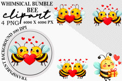 Watercolor Valentine Bumble Bee Clipart png Product Image 1