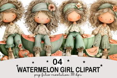 Watermelon Girl Clipart Watercolor png Product Image 1