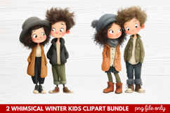2 Whimsical Winter Kids Clipart | Cute Winter Kids PNG Product Image 1