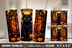 Stained Glass Halloween Cat Tumbler | 20oz Skinny Tumbler Product Image 1