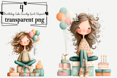 Birthday Cake Quirky Girl Clipart Watercolor PNG Product Image 1