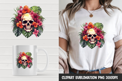Watercolor floral skull sublimation clipart png Product Image 1