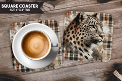 Tiger, Wild Animals, Buffalo Plaid Square Coaster PNG Product Image 1