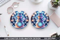 Snowman Car Coaster Sublimation|Christmas Coaster PNG Design Product Image 1