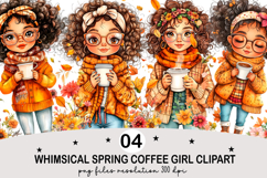 Whimsical Spring Coffee Girl Clipart Watercolor png Product Image 1