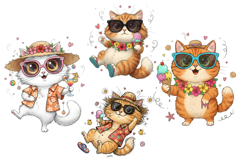 Whimsical Summer Cats Clipart Product Image 2