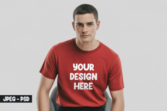 Red T-Shirt PSD Mockup Studio Front Product Image 1