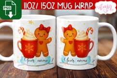 Cute Christmas mug wrap PNG, Gingerbread cookie mug template Product Image 2