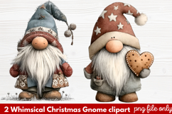 2 Whimsical Christmas Gnome Clipart | Cute Holiday Gnome PNG Product Image 1