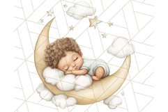 Sleeping Baby on Moon PNG, Cute Night Sky Baby Clipart Png Product Image 4